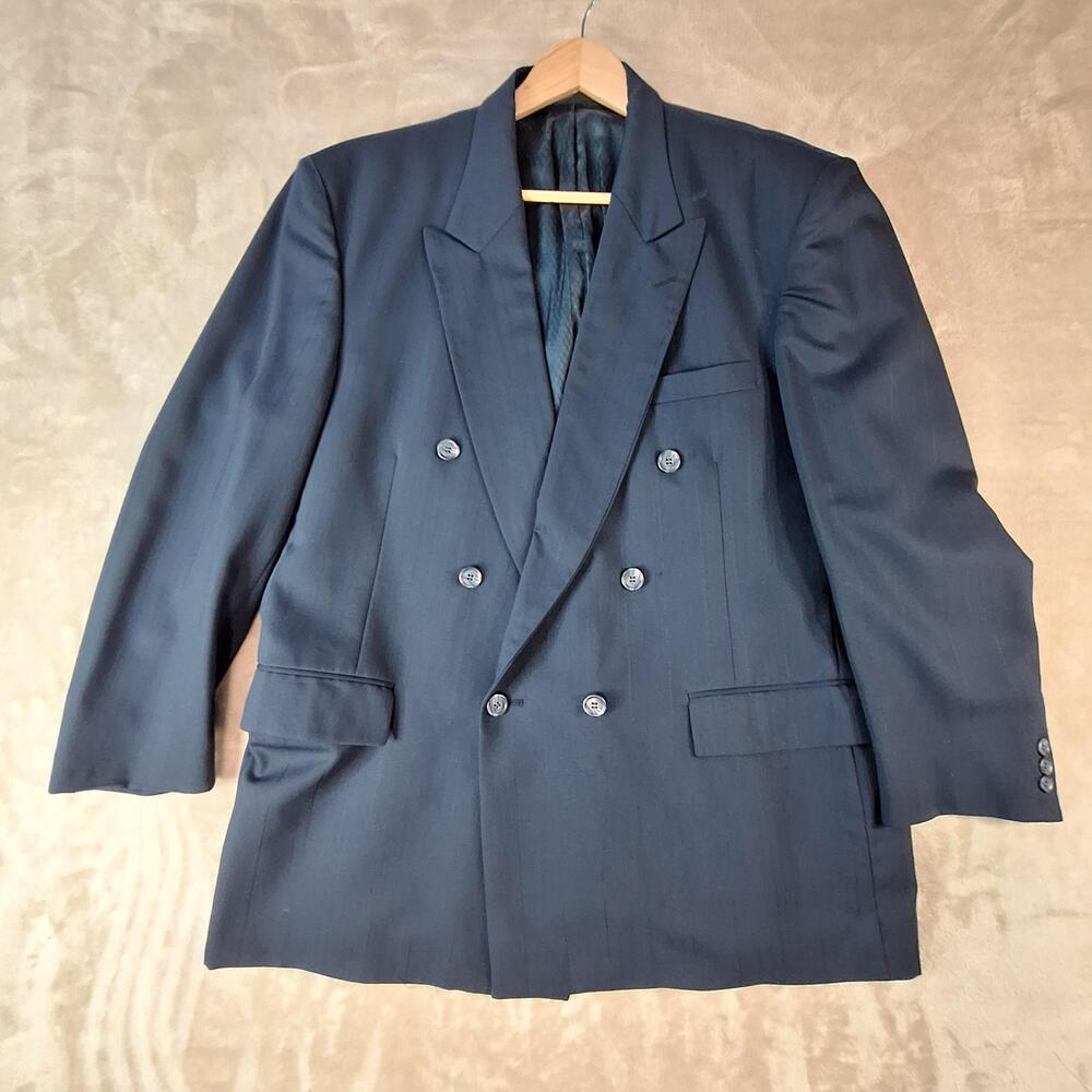 Fioravanti Suit Jacket Mens 46 Blue Wool Stripe Ventless Double Breasted USA